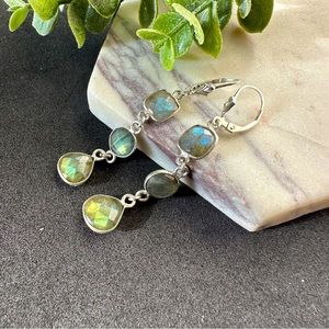 Labradorite Earrings Sterling Silver Long